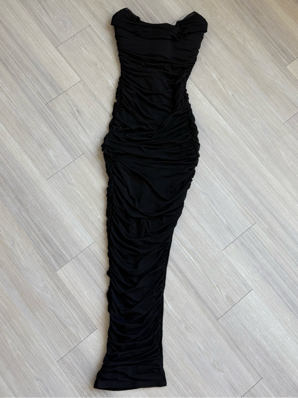Baby boo Strapless Black Ruched Maxi Dress
